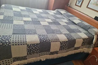Colcha 90cm azul y blanco