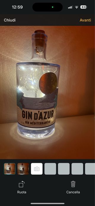 Lampada bottiglia Gin d'Azur con luci