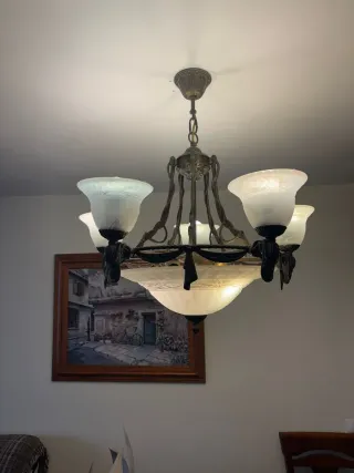 Lámpara de salón de cristal y metal