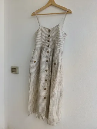 Vestido midi Mango lino rayas S