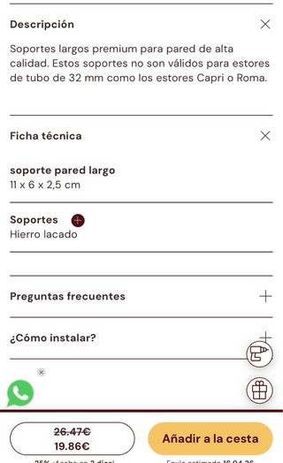 Kit Soportes Estores Premium Largos