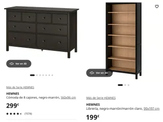 Muebles salón y librería IKEA serie Hemnes