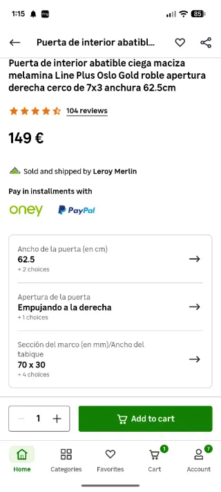 URGE - NUEVA Puerta interior maciza abatible derec