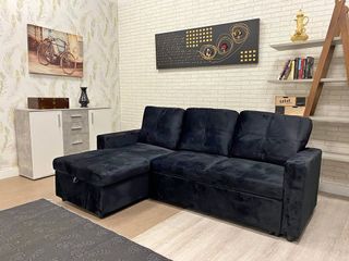 Sofá Chaiselongue Negro Reversible 215cm