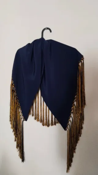 Mantón Flamenco Hecho a Mano Azul y Albero
