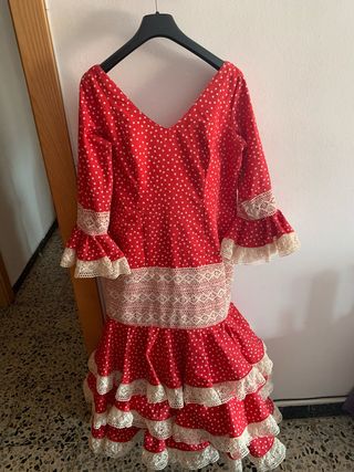 Vestido Flamenca Rojo Lunares Blancos