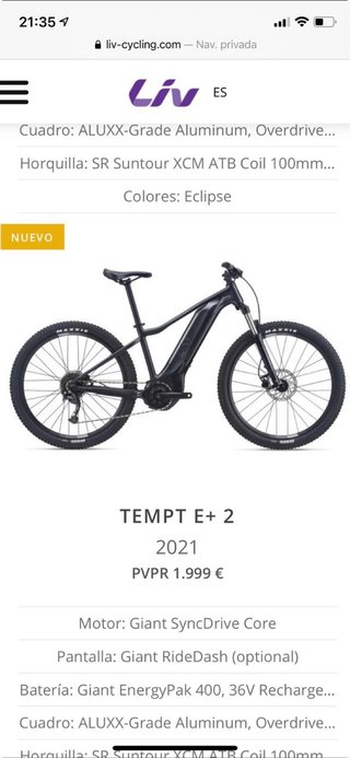 Bicicleta Eléctrica Giant Tempt E+2