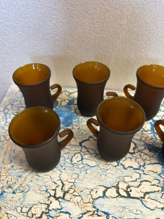 6 Bicchierini Vetro Marrone Vintage