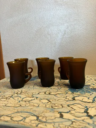 6 Bicchierini Vetro Marrone Vintage