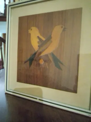 Quadro in legno rappresentante  2 uccelli