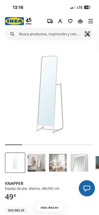 Espejo de pie IKEA KNAPPER blanco