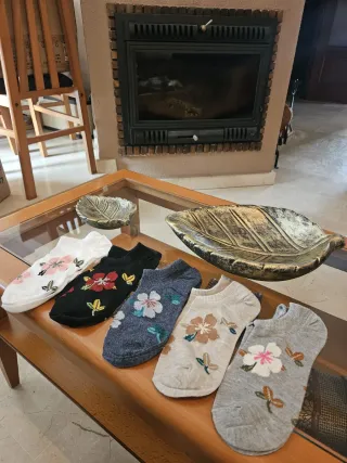 5 pares calcetines tobilleros flores