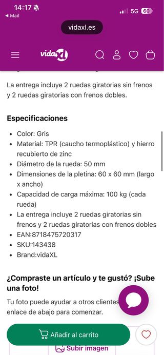Ruedas Dobles Giratorias 50mm (4 uds)