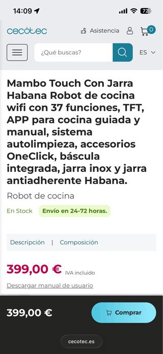 Robot Cocina Cecotec Mambo Touch Jarra Habana