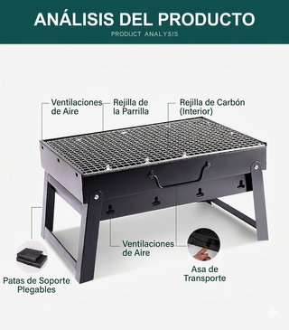 Parrilla Barbacoa Portátil Plegable Negra