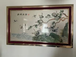 Cuadro de tela con grullas y paisaje