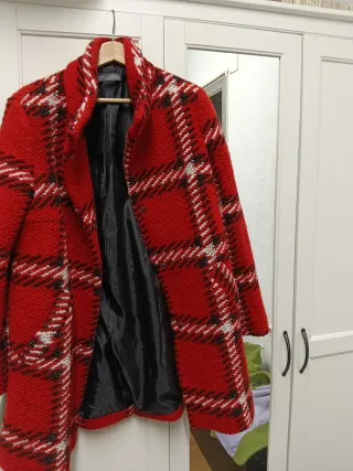 Abrigo italiano lana rojo cuadros Talla 40/42