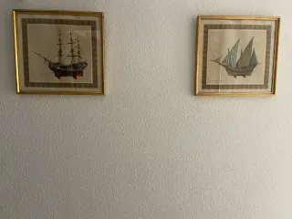 2 Cuadros Barcos Vintage Marco Dorado