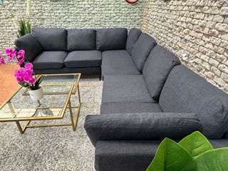 Sofá Rinconera Gris Tela y Metal