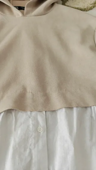 Vestido sudadera beige y blanco