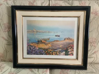 Cuadro paisaje marino con barcos