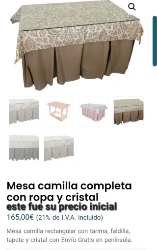 Mesa camilla completa con cristal