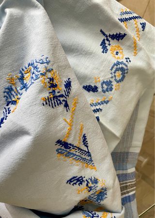 Tovaglia vintage cotone ricamo a mano anni '70