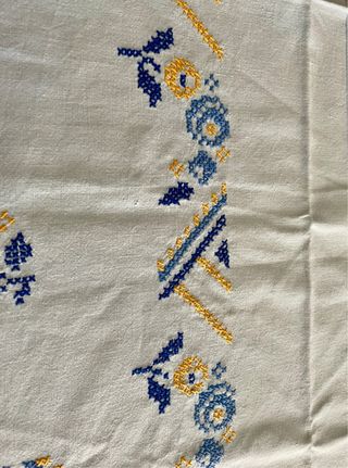 Tovaglia vintage cotone ricamo a mano anni '70