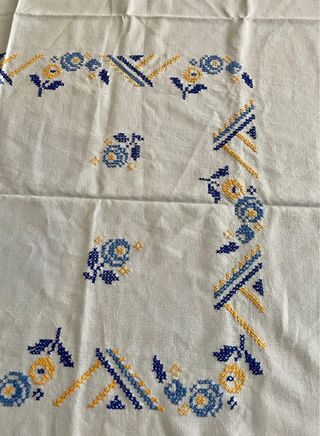 Tovaglia vintage cotone ricamo a mano anni '70