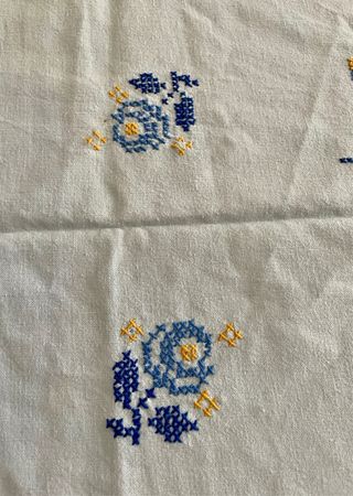Tovaglia vintage cotone ricamo a mano anni '70