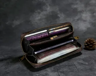 Cartera Mujer Cuero Genuino Café Retro