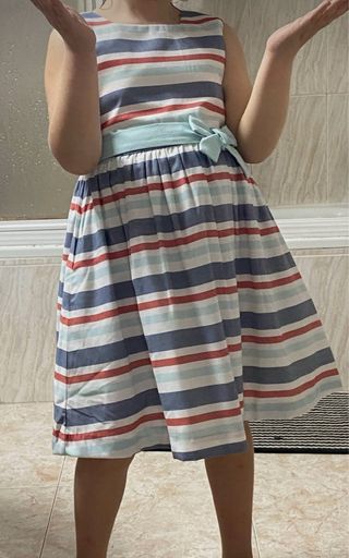 Vestido niña rayas azul, rojo y blanco