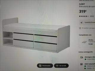 Cama Slakt Ikea 90x200 con almacenaje doble