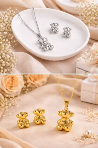 Conjunto Collar y Pendientes Oso Dorado