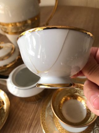 Juego de té Limoges porcelana oro