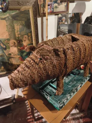 Jabalí  Esparto Artesanal Escultura Rústica Grande