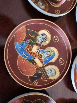 Juego de café vintage japonés con geisha