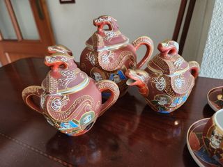 Juego de café vintage japonés con geisha