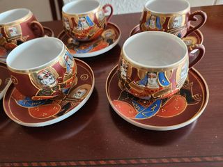 Juego de café vintage japonés con geisha