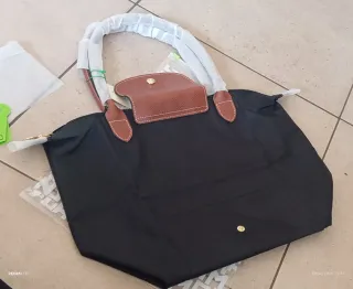 Borsa tote bag in Pelle e Tessuto Nero Marrone