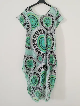 Abito copricostume asimmetrico hippie in cotone L