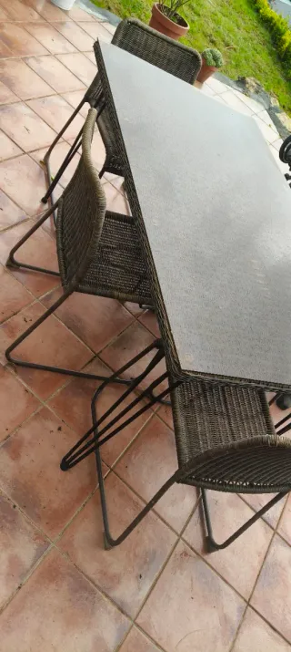 Mesa y 6 Sillas Ratán Jardín Exterior