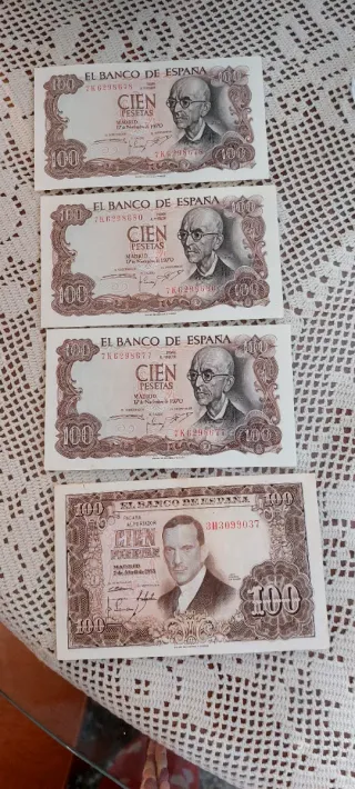 4 Billetes Antiguos Españoles 100 Pesetas