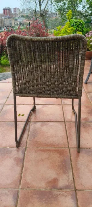 Mesa y 6 Sillas Exterior Cristal templado, ratán