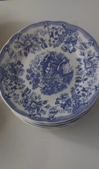Juego de vajilla azul y blanco