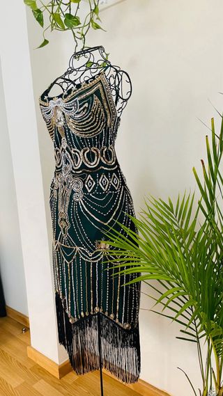 Vestido Gatsby Lentejuelas Dorado y Verde