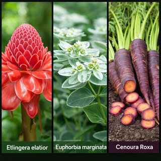 3 Espécies: Etlingera, Euphorbia, Cenoura Roxa