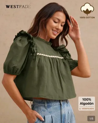 Camisa verde WESTFADE volantes Talla M