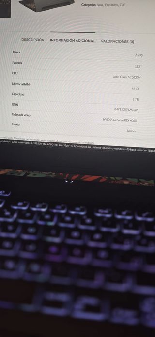 Portátil Gaming Asus TUF F15, RTX 4060, I7-13620H