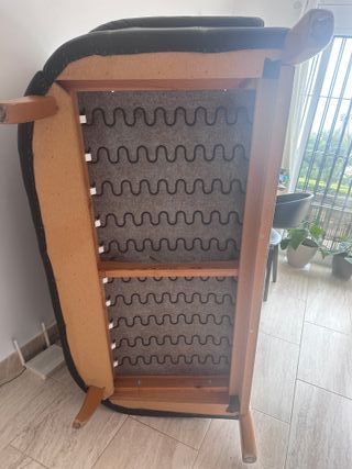 2 Divani in Pelle Neri con Legno